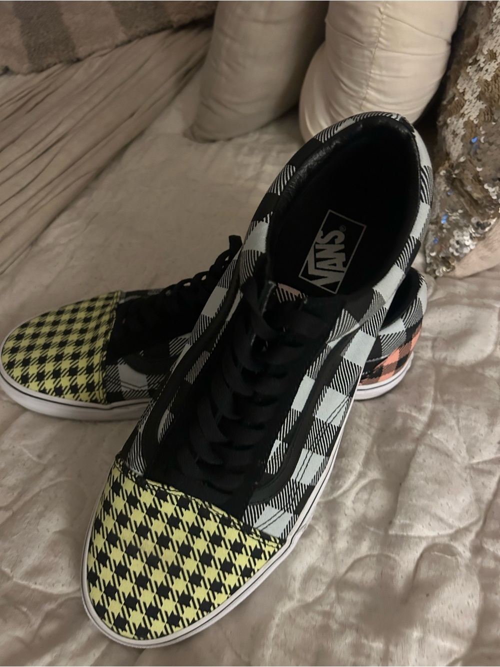 Vans Men's Black, Yellow & Pink Checkerboard High-Top Sneakers